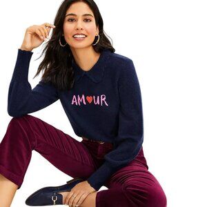 Loft Amour Collar Sweater Intarsia Knit Peter Pan Collar 2022 Pullover Size M
